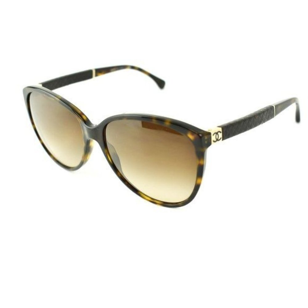 CHANEL Tortoise Leather CC Logo Sunglasses (lt)